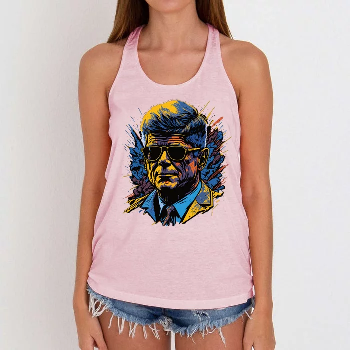 Retro John F Kennedy Pop Women's Knotted Racerback Tank