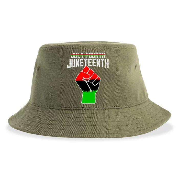 Retro July Fourth Juneteenth 1865 African Fist Gift Sustainable Bucket Hat