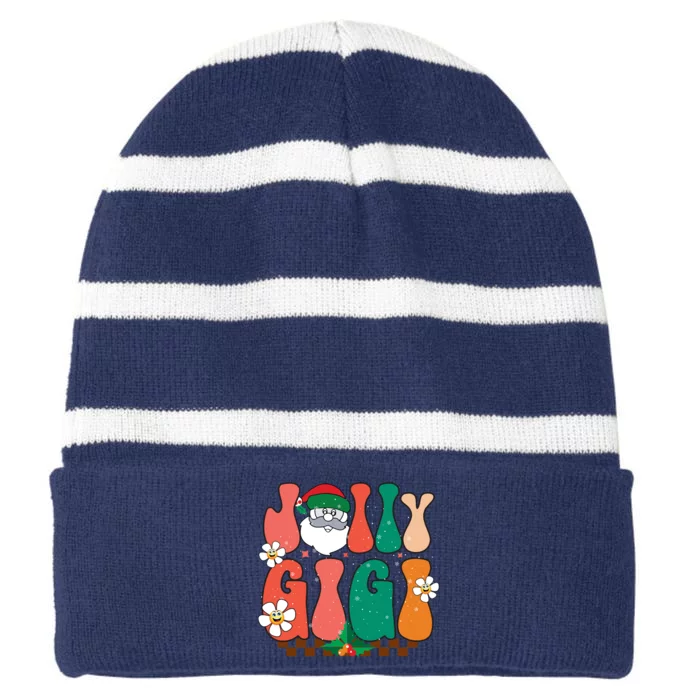 Retro Jolly Gigi Christmas Striped Beanie with Solid Band