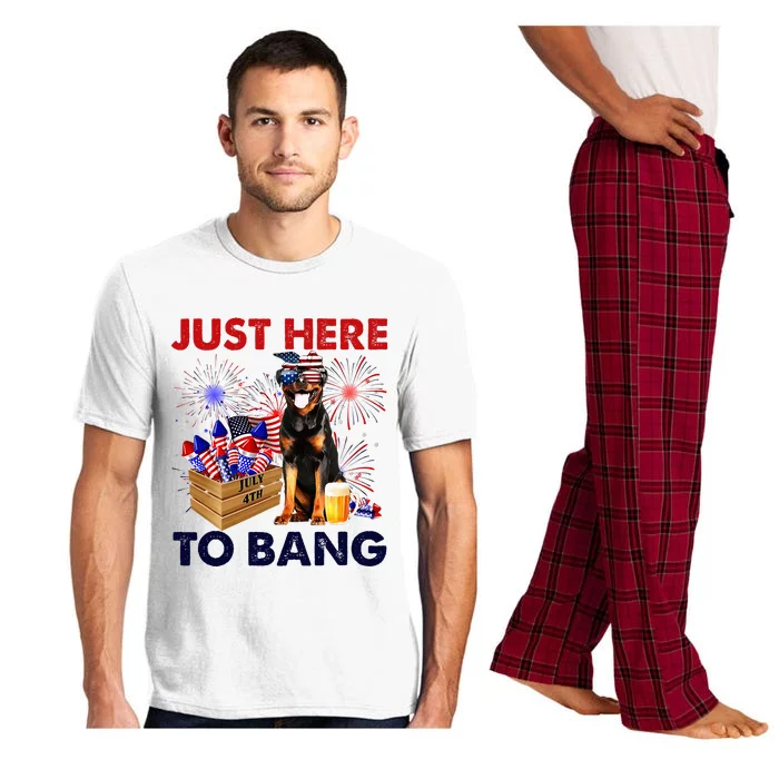 Rottweiler Just Here To Bang American Flag Firework Pajama Set