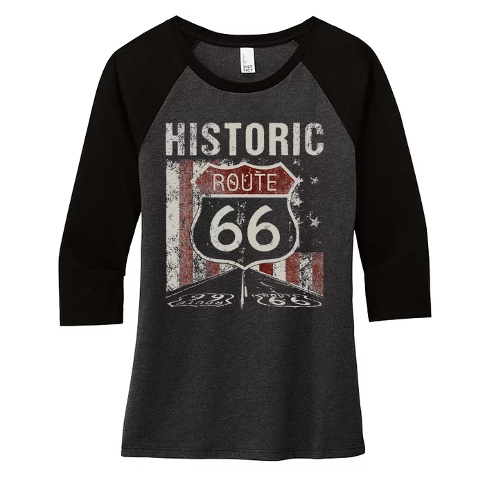 Ripple Junction Historic Route 66 Women's Tri-Blend 3/4-Sleeve Raglan Shirt