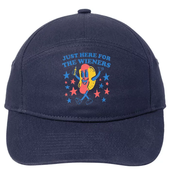 Retro Just Here For The Wieners 4th Of July Funny Hot Dog 7-Panel Snapback Hat