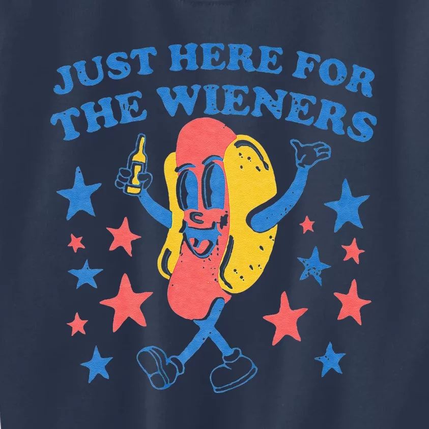 Retro Just Here For The Wieners 4th Of July Funny Hot Dog Kids Sweatshirt