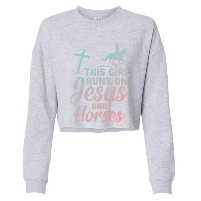 Runs Jesus Horses Christian Horseback Equestrian Gift Cropped Pullover Crew