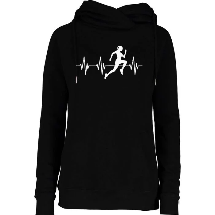 Runner Jogger Heartbeat Heart Line Running Gift Womens Funnel Neck Pullover Hood