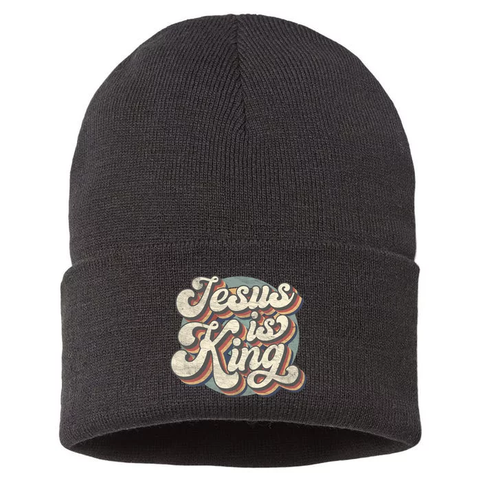 Retro Jesus Is King Christian Bible Religious Sustainable Knit Beanie