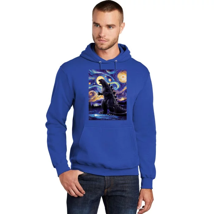 Retro Japanese Kaiju Monster Starry Night Parody Tall Hoodie