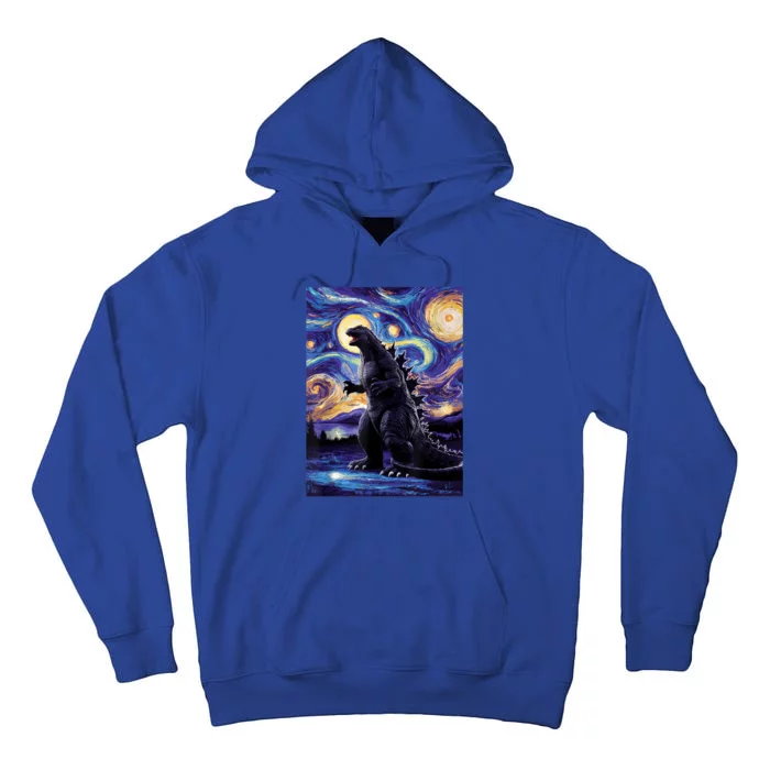 Retro Japanese Kaiju Monster Starry Night Parody Tall Hoodie