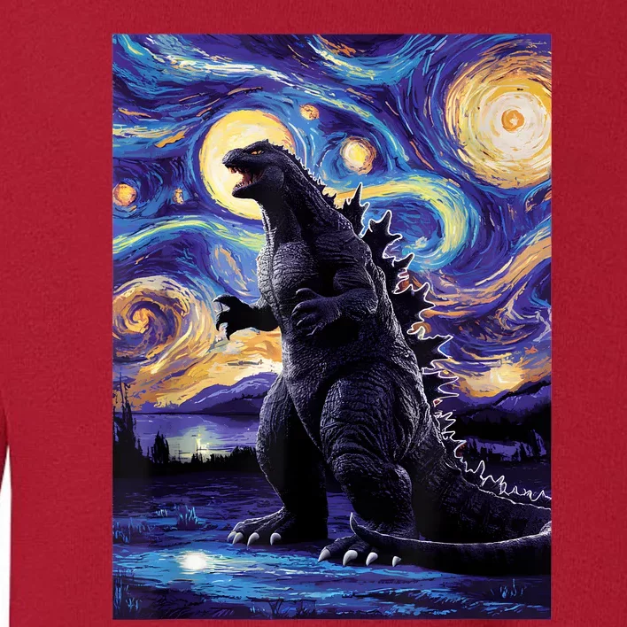 Retro Japanese Kaiju Monster Starry Night Parody Toddler Sweatshirt