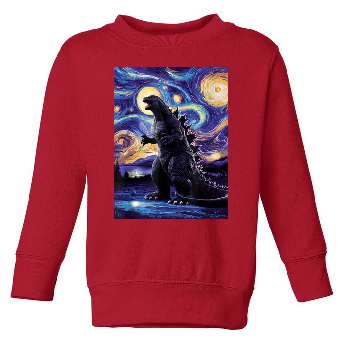 Retro Japanese Kaiju Monster Starry Night Parody Toddler Sweatshirt