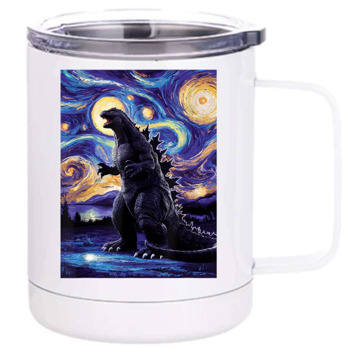 Retro Japanese Kaiju Monster Starry Night Parody Front & Back 12oz Stainless Steel Tumbler Cup