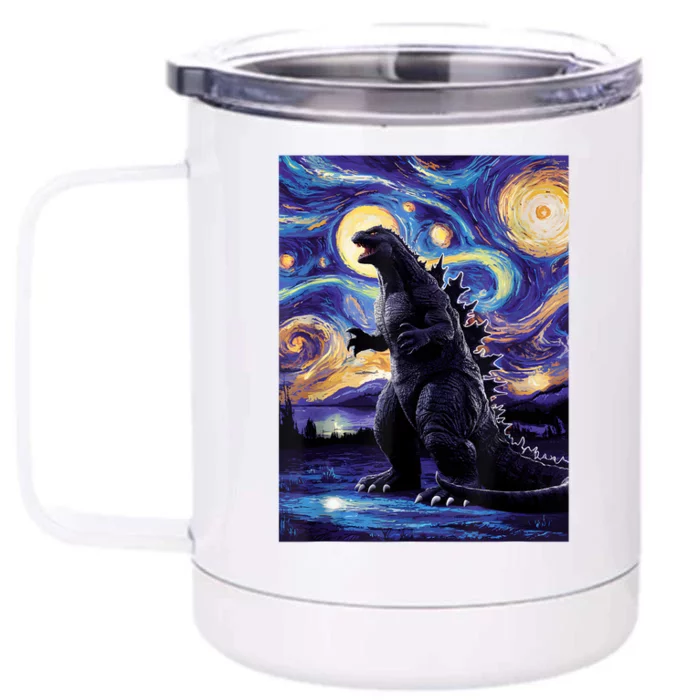 Retro Japanese Kaiju Monster Starry Night Parody Front & Back 12oz Stainless Steel Tumbler Cup