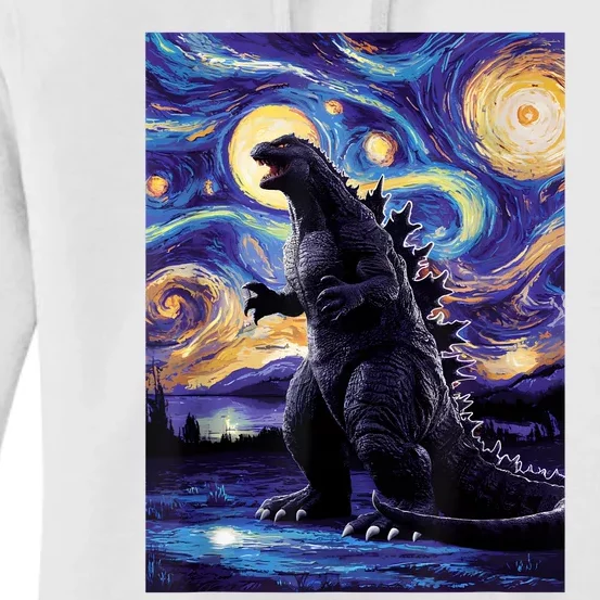 Retro Japanese Kaiju Monster Starry Night Parody Women's Pullover Hoodie