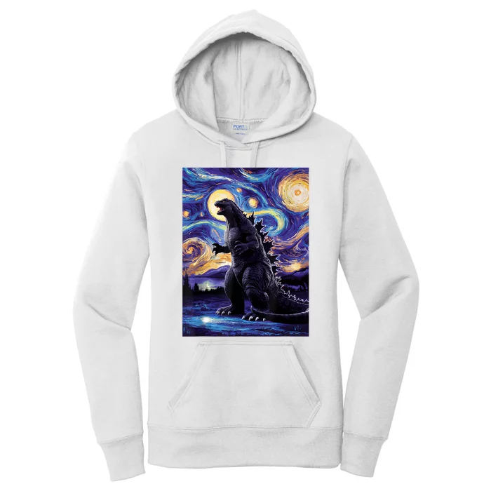 Retro Japanese Kaiju Monster Starry Night Parody Women's Pullover Hoodie