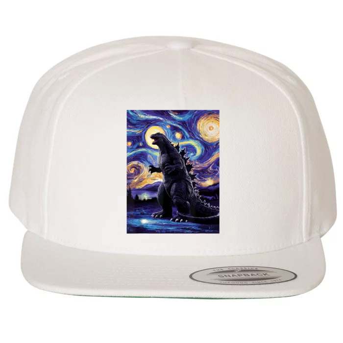 Retro Japanese Kaiju Monster Starry Night Parody Wool Snapback Cap