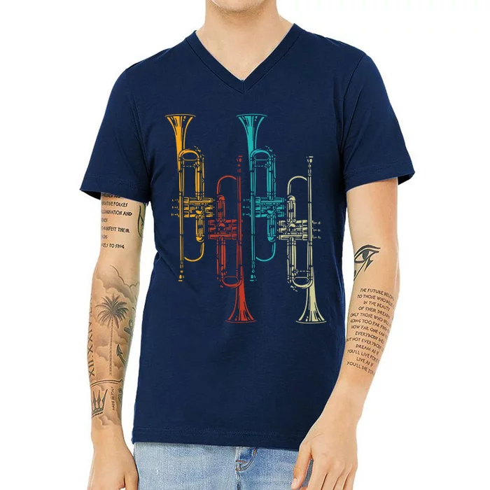 Retro Jazz Music Trumpeter Gifts Trumpet V-Neck T-Shirt