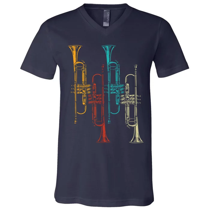 Retro Jazz Music Trumpeter Gifts Trumpet V-Neck T-Shirt