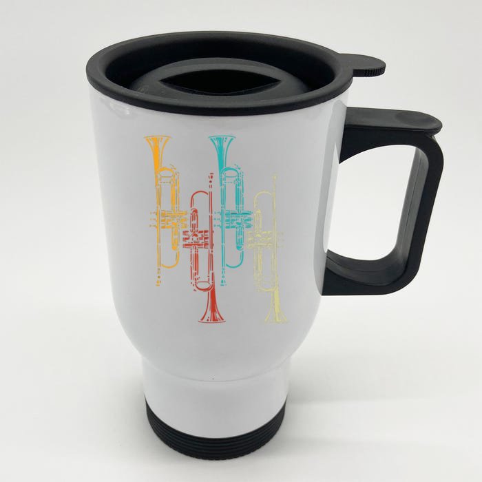 Retro Jazz Music Trumpeter Gifts Trumpet Front & Back Stainless Steel Travel Mug