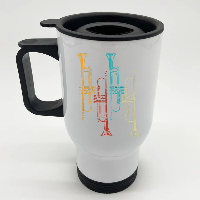 Retro Jazz Music Trumpeter Gifts Trumpet Front & Back Stainless Steel Travel Mug