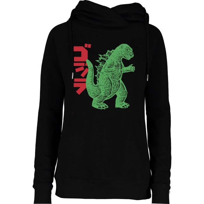 Retro Japanese Monster Movie Inspired Womens Funnel Neck Pullover Hood