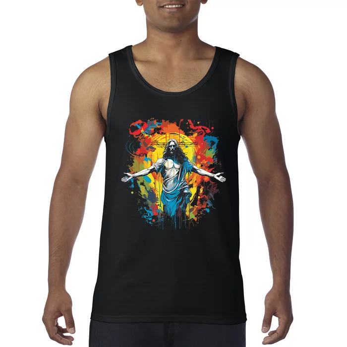 RESURRECTED JESUS MULTICOLOR LIFE Christian Design Tank Top