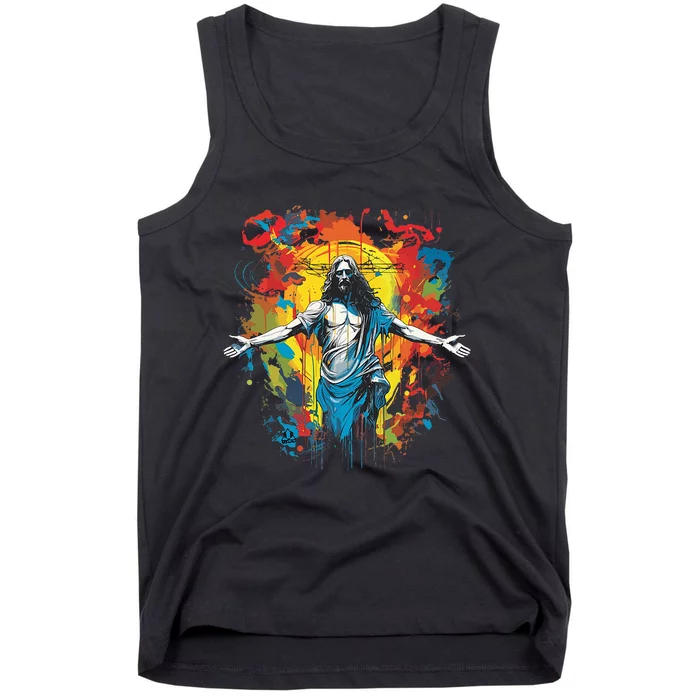 RESURRECTED JESUS MULTICOLOR LIFE Christian Design Tank Top