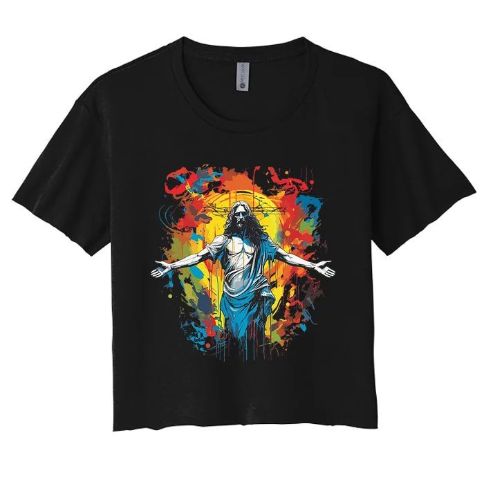 RESURRECTED JESUS MULTICOLOR LIFE Christian Design Women's Crop Top Tee