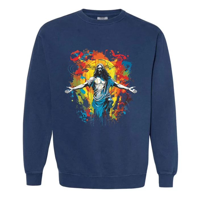 RESURRECTED JESUS MULTICOLOR LIFE Christian Design Garment-Dyed Sweatshirt