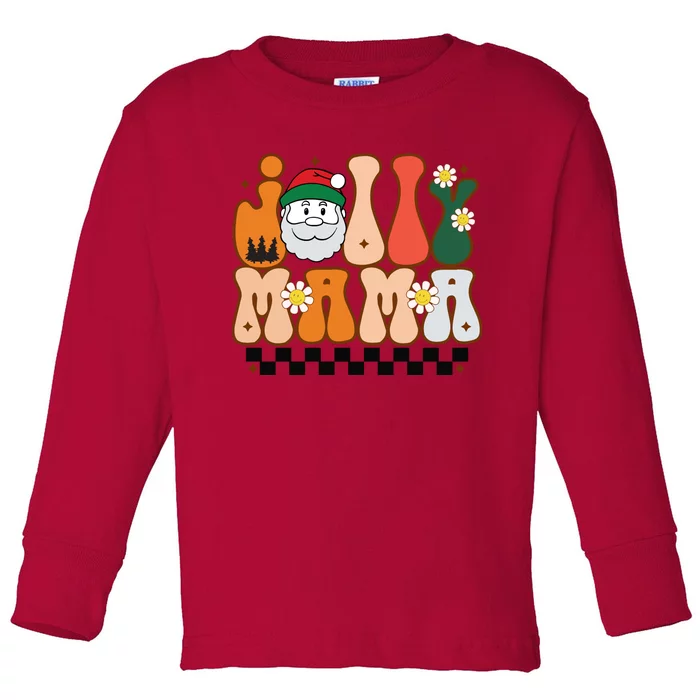 Retro Jolly Mama Christmas Toddler Long Sleeve Shirt