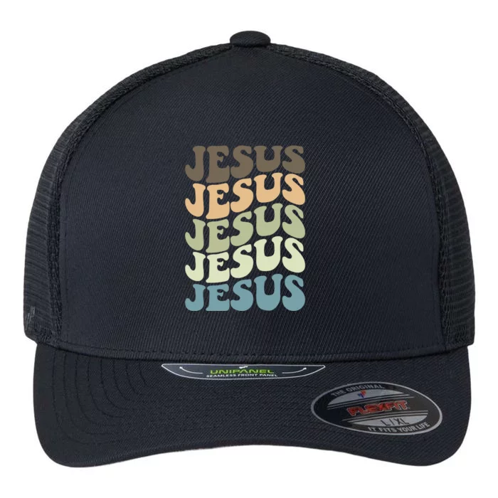 Retro Jesus Name Christian Faith Flexfit Unipanel Trucker Cap