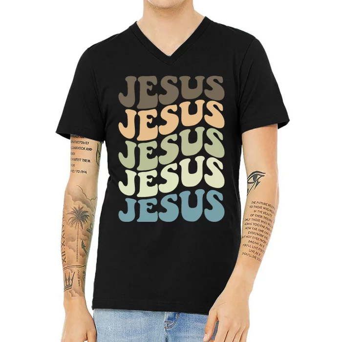 Retro Jesus Name Christian Faith V-Neck T-Shirt