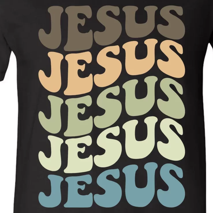 Retro Jesus Name Christian Faith V-Neck T-Shirt