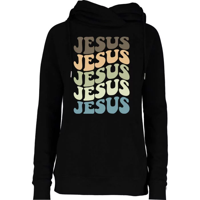 Retro Jesus Name Christian Faith Womens Funnel Neck Pullover Hood