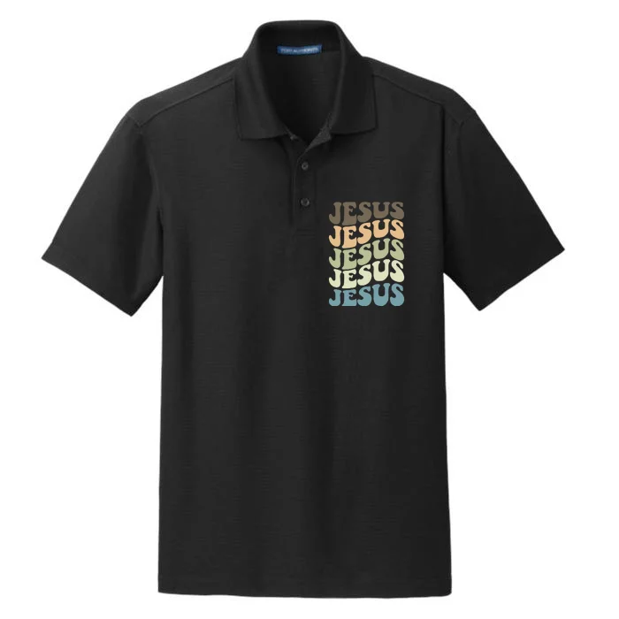 Retro Jesus Name Christian Faith Dry Zone Grid Performance Polo