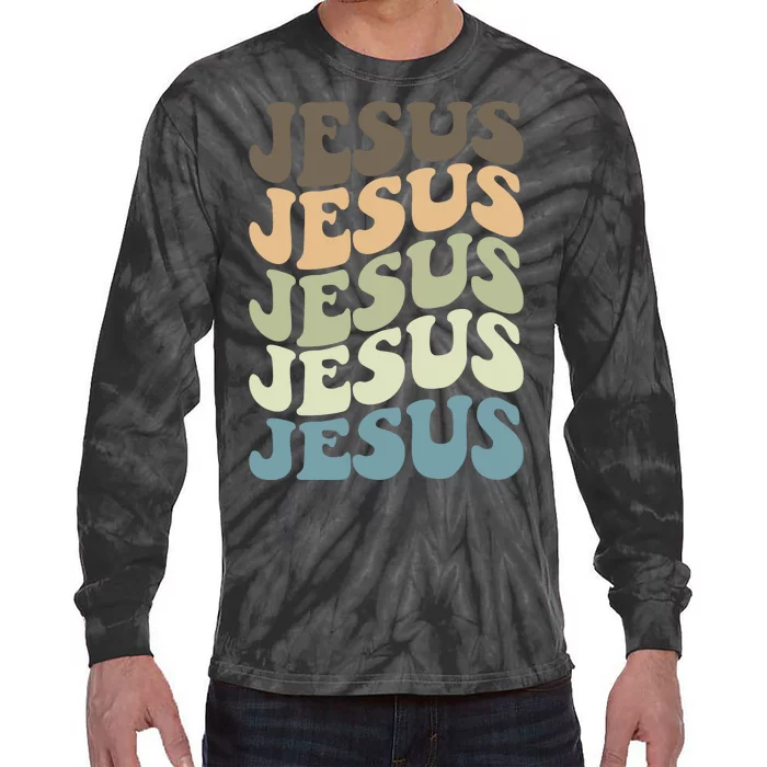 Retro Jesus Name Christian Faith Tie-Dye Long Sleeve Shirt