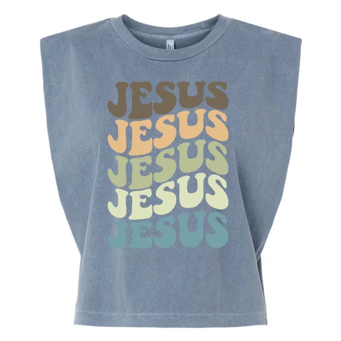 Retro Jesus Name Christian Faith Garment-Dyed Women's Muscle Tee