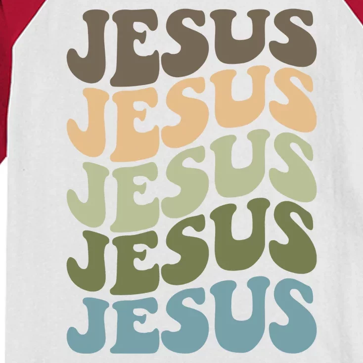 Retro Jesus Name Christian Faith Kids Colorblock Raglan Jersey