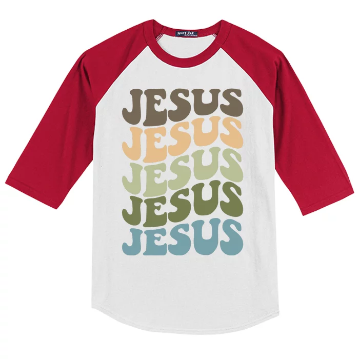 Retro Jesus Name Christian Faith Kids Colorblock Raglan Jersey