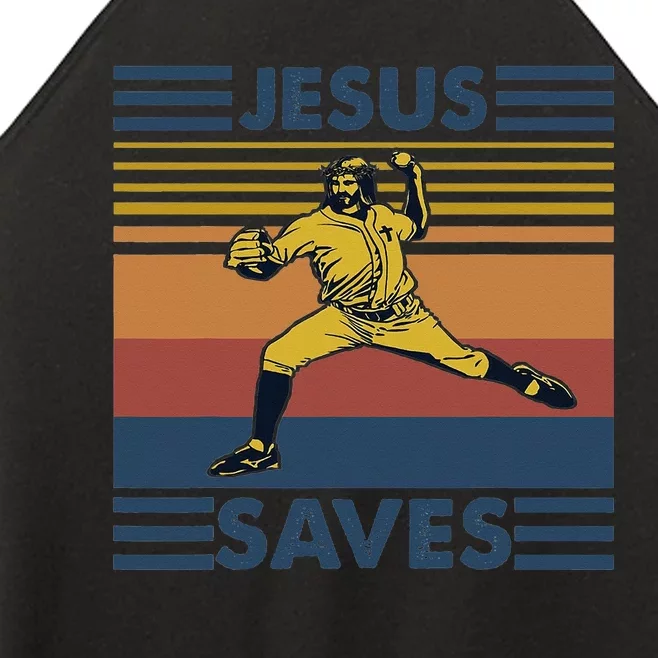 Retro Jesus Saves Baseball Religious Christian Faith Women’s Perfect Tri Rocker Tank