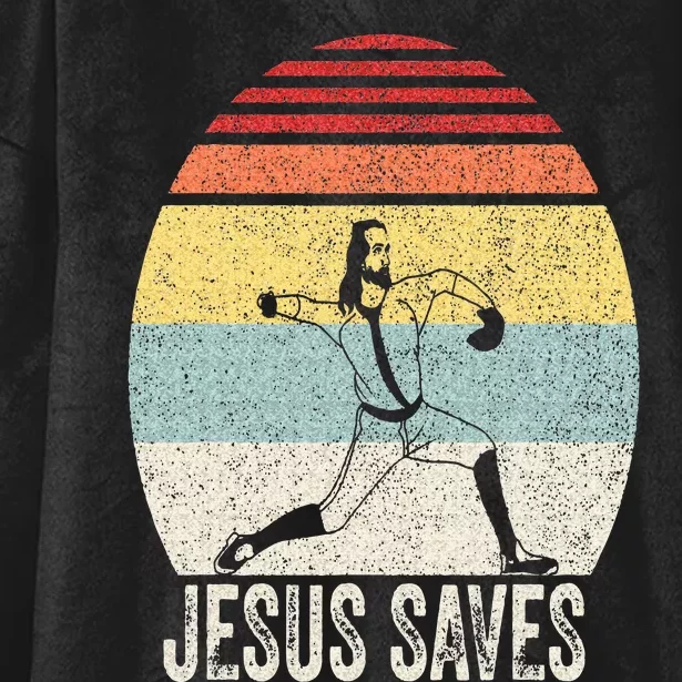 Retro Jesus Saves Baseball Religious Christian Faith Hooded Wearable Blanket