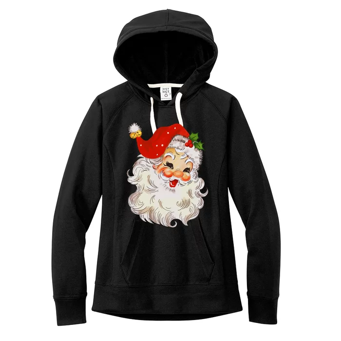 Retro Jolly Santa Claus Face Vintage St Nick Christmas Gift Women's Fleece Hoodie