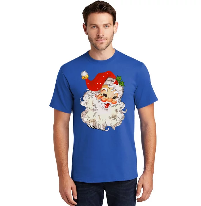 Retro Jolly Santa Claus Face Vintage St Nick Christmas Gift Tall T-Shirt