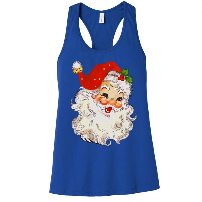 Retro Jolly Santa Claus Face Vintage St Nick Christmas Gift Women's Racerback Tank