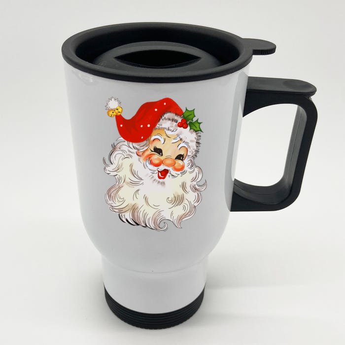 Retro Jolly Santa Claus Face Vintage St Nick Christmas Gift Front & Back Stainless Steel Travel Mug