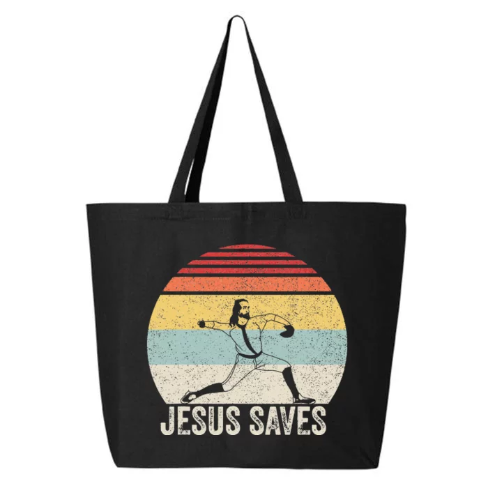 Retro Jesus Saves Baseball Religious Christian Faith 25L Jumbo Tote