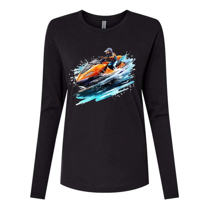 Retro Jet Skier Vintage Beach Jet Ski Jet Kiing Skiing Lover Gift For Skier Womens Cotton Relaxed Long Sleeve T-Shirt