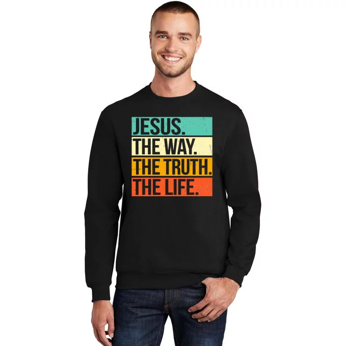 Retro Jesus The Way Truth Life Christian Bible Prayer Sweatshirt