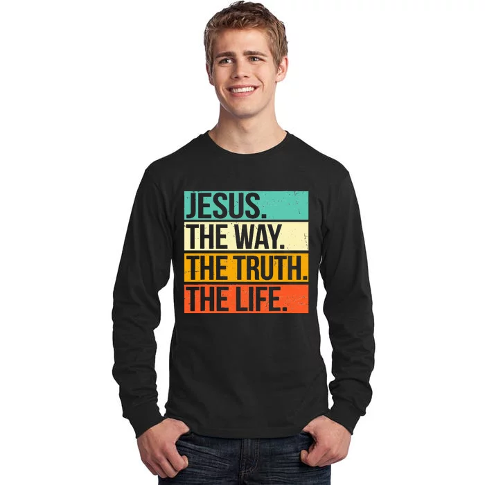 Retro Jesus The Way Truth Life Christian Bible Prayer Tall Long Sleeve T-Shirt