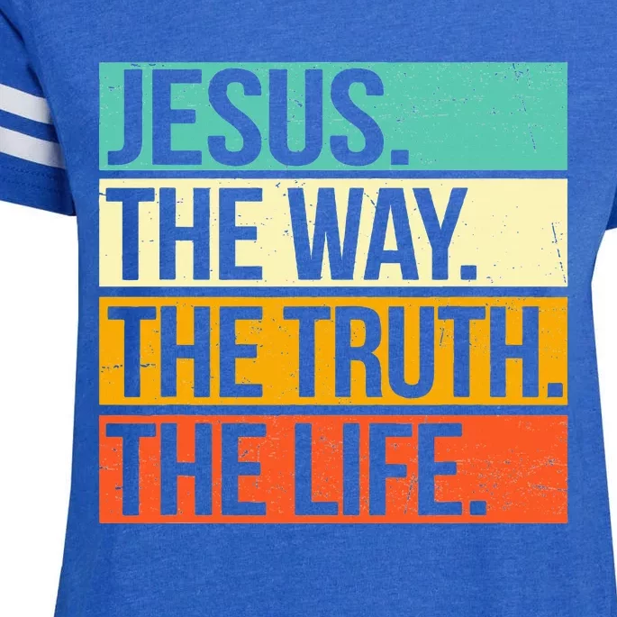 Retro Jesus The Way Truth Life Christian Bible Prayer Enza Ladies Jersey Football T-Shirt