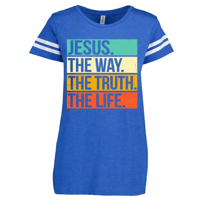 Retro Jesus The Way Truth Life Christian Bible Prayer Enza Ladies Jersey Football T-Shirt